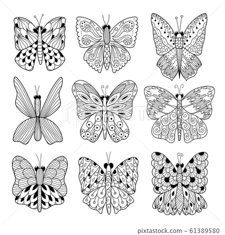 Black and white butterflies collection. Coloring page Black and white butterflies collection. Coloring page 61389580