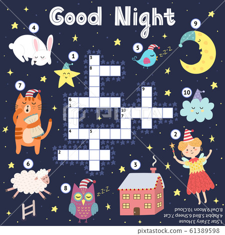 Good Night crossword game for kids. Sweet dreams find word puzzle Good Night crossword game for kids. Sweet dreams find word puzzle 61389598