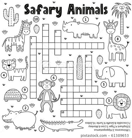 Black and white crossword game for kids with safari animals Black and white crossword game for kids with safari animals 61389653