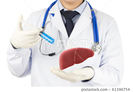 doctor drug injected on liver , concept fatty liver  61390754