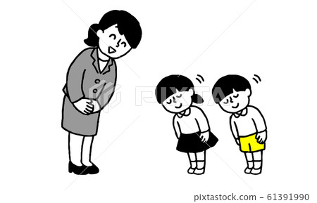 Boys and girls greeting a woman in a suit (simple) Boys and girls greeting a woman in a suit (simple) 61391990