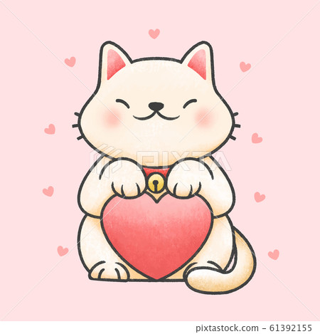 Cute cat holding heart cartoon hand drawn style Cute cat holding heart cartoon hand drawn style 61392155
