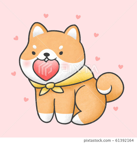 Cute shiba inu dog holding heart cartoon - Stock Illustration ...