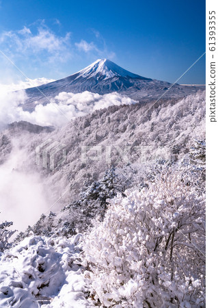 《山梨縣》富士山的三關和烏云密布的白海 61393355