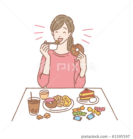 Woman eating sweets illustration - Stock Illustration [61395597] - PIXTA