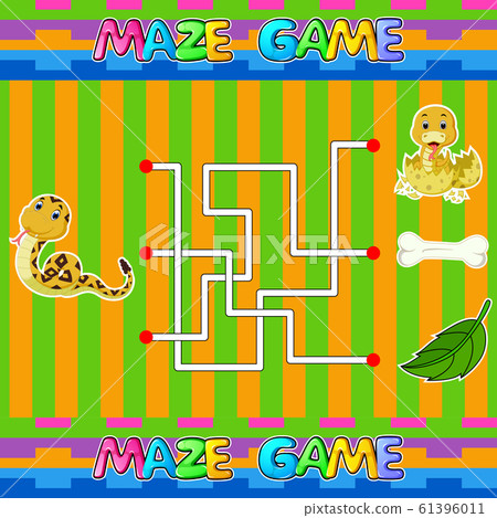 Help snake find the right path to newly hatched snake. Labyrinth. Maze game for kids of illustration Help snake find the right path to newly hatched snake. Labyrinth. Maze game for kids of illustration 61396011