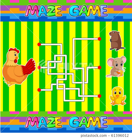 Help hen find the right path to chick. Labyrinth. Maze game for kids of illustration Help hen find the right path to chick. Labyrinth. Maze game for kids of illustration 61396012