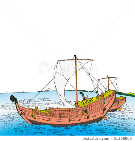 葛飾北齋圖像Kazusa no Kaido明亮版方形白色背景 61396960