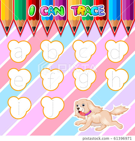 A - J Alphabet letters tracing worksheet of illustration	 61396971