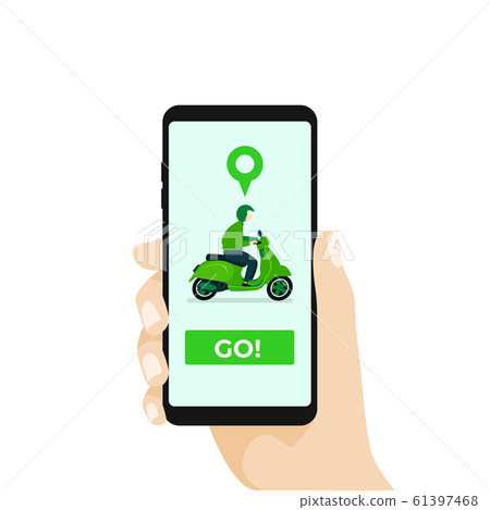 Online motorcycle transportation with smartphone app. Online motorcycle transportation with smartphone app. 61397468