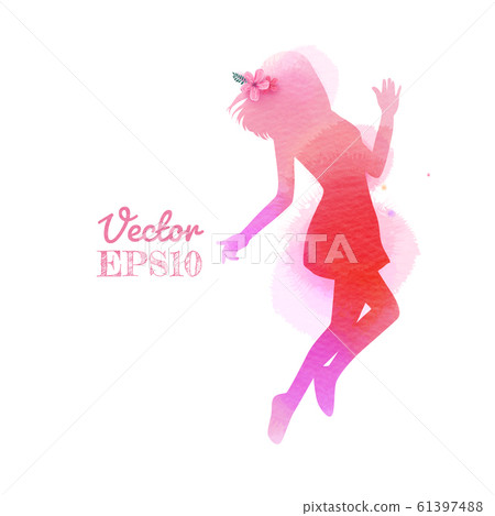 Watercolor of woman jumping into the air isolated Watercolor of woman jumping into the air isolated 61397488