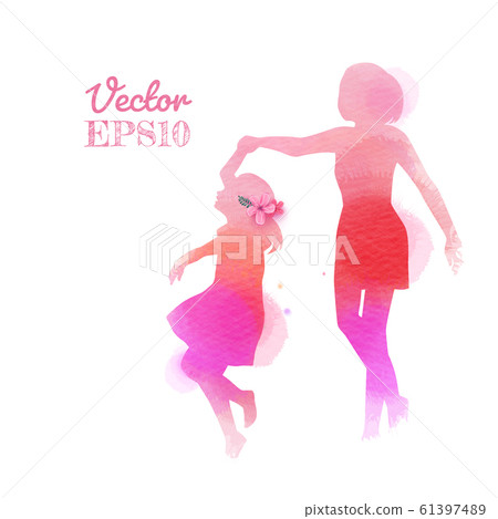 Happy mom and girl dancing silhouette on Happy mom and girl dancing silhouette on 61397489