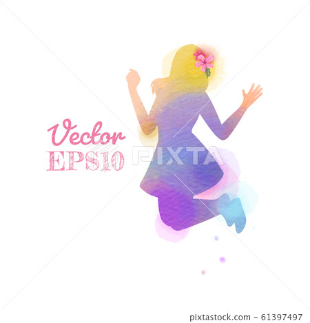 Watercolor of  woman jumping into the air isolated 61397497