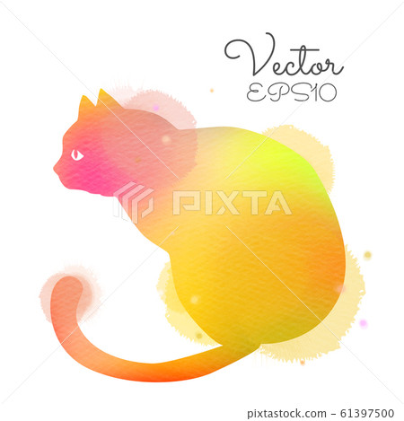 Silhouette of watercolor colorful cat. 61397500