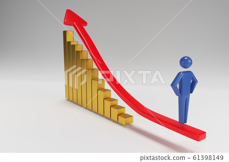 3d figures, person going up on the red arrow. 3d rendering 3d figures, person going up on the red arrow. 3d rendering 61398149
