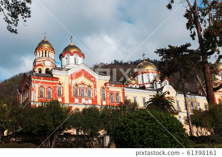 New Athos, Abkhazia, January 01, 2020. Facades of 61398161