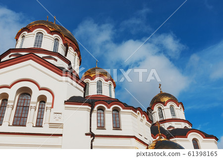 New Athos, Abkhazia, January 01, 2020. Facades of New Athos, Abkhazia, January 01, 2020. Facades of 61398165