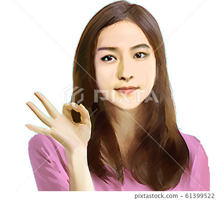 Long hair woman giving OK sign Long hair woman giving OK sign 61399522