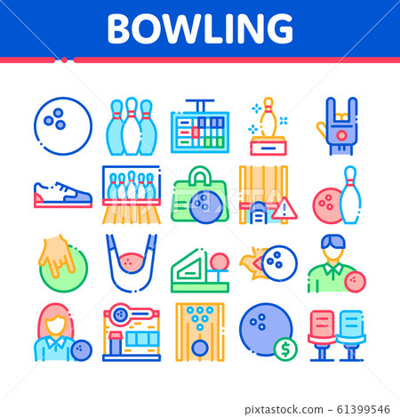 Bowling Game Tools Collection Icons Set Vector 61399546