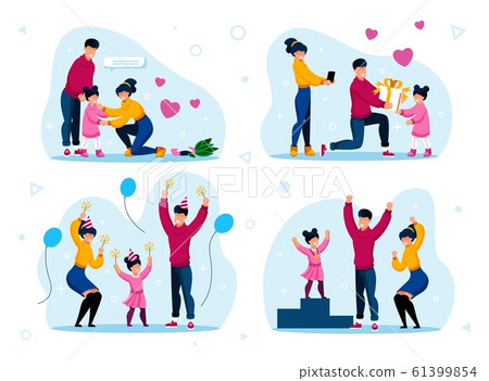 Family Life Happy Moments Flat Vector Concepts Set 61399854