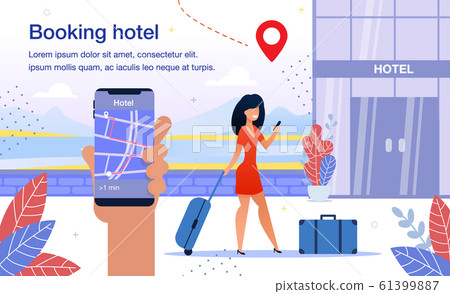 Hotel Booking Smartphone App Flat Vector Ad Poster 61399887