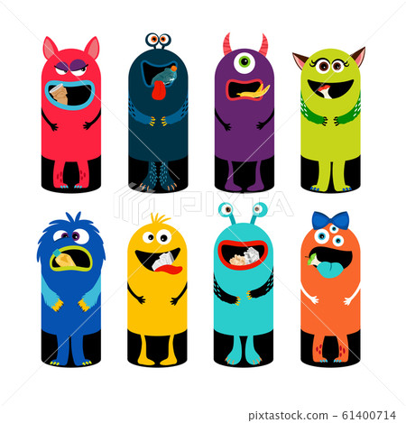 Garbage can set for children isolated on white background. Monsters trash cans 61400714