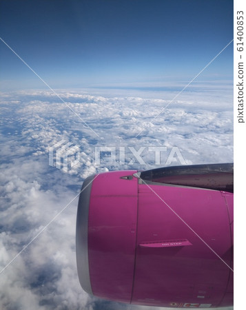 Blue sky, white clouds, pink plane Blue sky, white clouds, pink plane 61400853