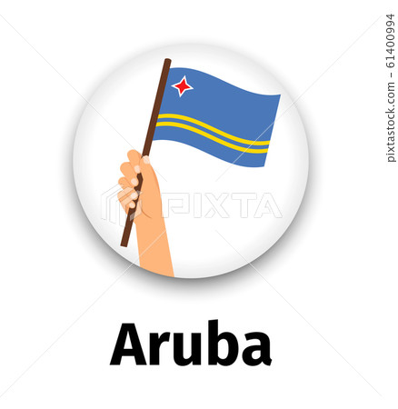 Aruba flag in hand, round icon Aruba flag in hand, round icon 61400994