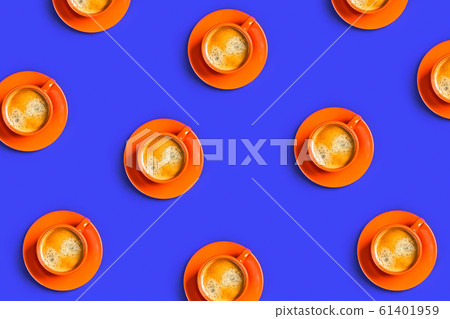 Cups of coffee on blue background. 61401959