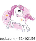 Cute little unicorn character over pink background. Vector. 61402156