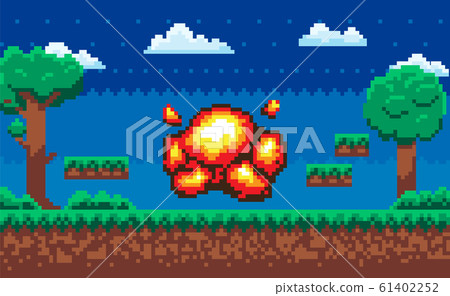 Pixel Game Scene with Danger, Explosive Substance Pixel Game Scene with Danger, Explosive Substance 61402252