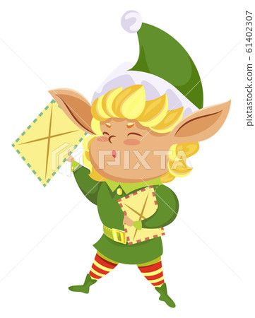 Christmas Character Elf Holding Letters Vector 61402307