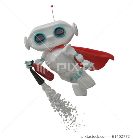 3D Illustration of a Little Robot with a Fire - Stock Illustration ...