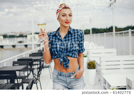 Stylish pin up girl with the vine 61402778