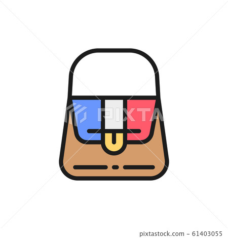 Vector french fashion, women bag flat color line icon. Vector french fashion, women bag flat color line icon. 61403055