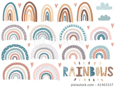Cute rainbows, clouds, hearts collection. Isolated elements set Cute rainbows, clouds, hearts collection. Isolated elements set 61403337