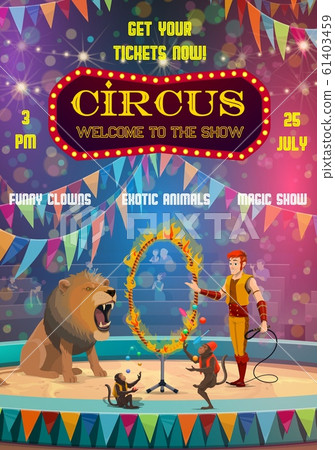 Big top circus show, animals tamer and jugglers 61403459