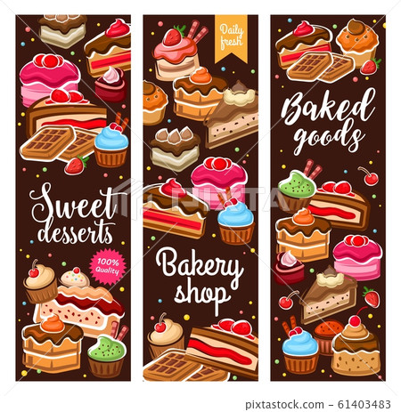 Sweet desserts, cakes and bakery pastry biscuits Sweet desserts, cakes and bakery pastry biscuits 61403483