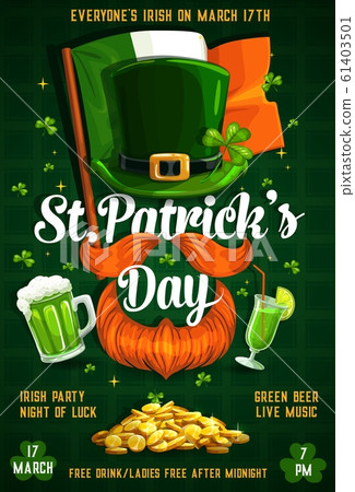 St. Patricks day signs Irish flag, leprechaun beer 61403501