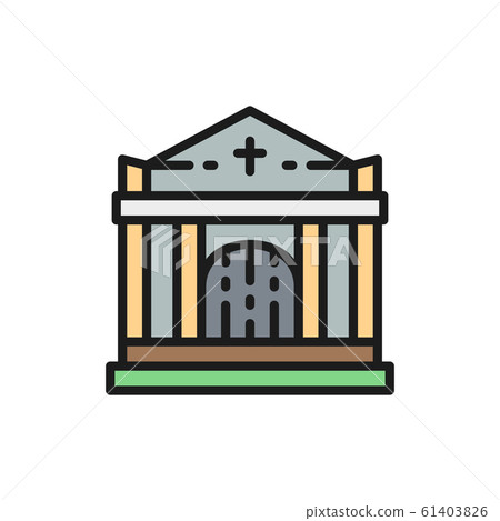 Crypt, tomb house, cemetery, church flat color line icon. 61403826