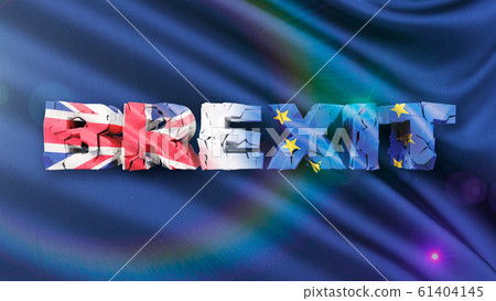 3D illustration of cracked Brexit concept with dark flag and 3d text 3D illustration of cracked Brexit concept with dark flag and 3d text 61404145