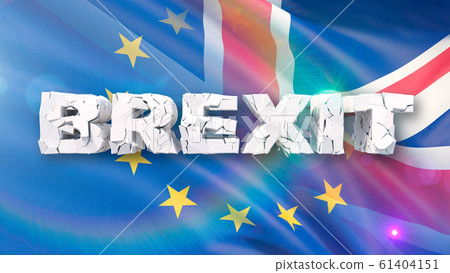 3D illustration of cracked Brexit image concept with flag and 3d text 61404151