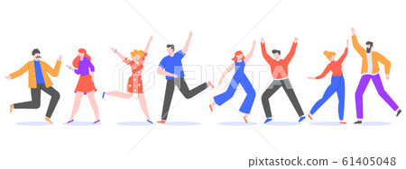 Happy dancing people. Exciting modern characters dancing together, cheerful female and male dancers. Joyful friends at music party isolated vector illustration. Celebration. Faceless couples set 61405048