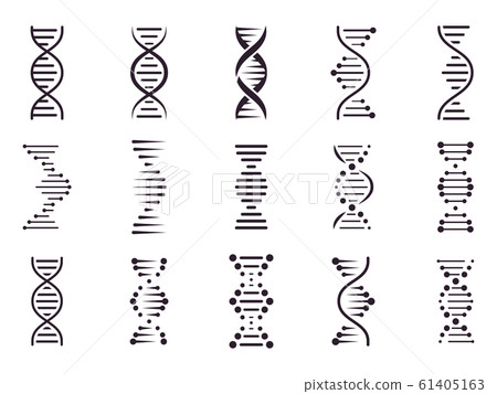 Spiral DNA icon. DNA molecule helix spiral structure, medical science chromosome concept, biology genetic symbols isolated vector icons set. Microbiology. Deoxyribonucleic acid. Genetic engineering 61405163