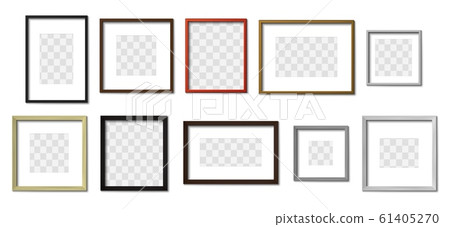 Realistic photo frame. Simple picture frames, square border and photos on wall mockup vector set. Collection of decorative wooden frames. Square and rectangular hanging picture frames Realistic photo frame. Simple picture frames, square border and photos on wall mockup vector set. Collection of decorative wooden frames. Square and rectangular hanging picture frames 61405270