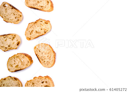 Frame of pieces of white bread isolated on white background. Frame of pieces of white bread isolated on white background. 61405272