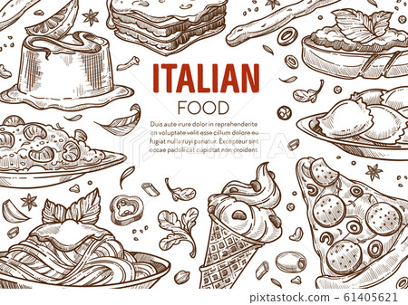 Pasta And Pizza Italian Cuisine Dishes Italy Stock Illustration