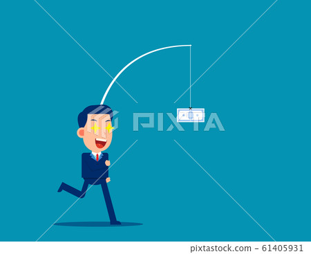 Man running after money. Like money concept. Flat Man running after money. Like money concept. Flat 61405931