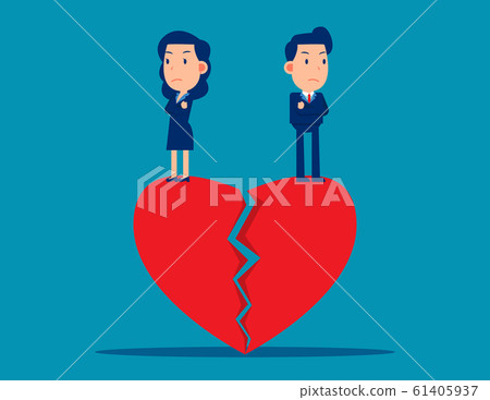 Couple standing on broken heart. Cute business Couple standing on broken heart. Cute business 61405937
