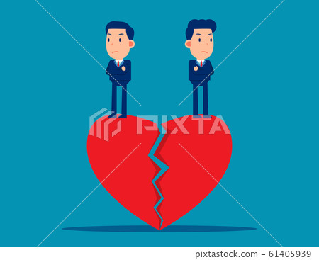 Couple standing on broken heart. Cute business 61405939
